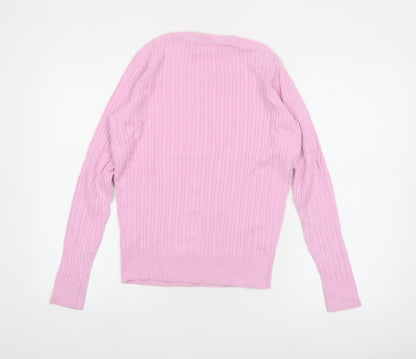 Crew Clothing Co. Women's Pink Cotton Cable Knit Jumper Size 12