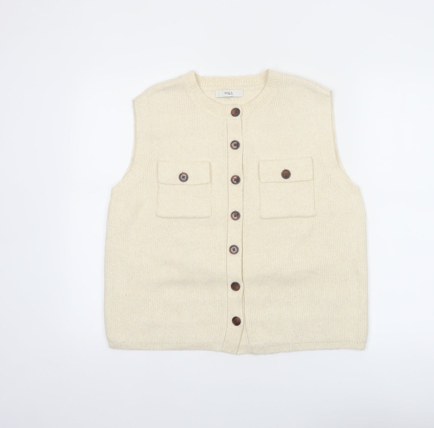 Marks and Spencer Women Beige Knit Button Vest Jumper Size M