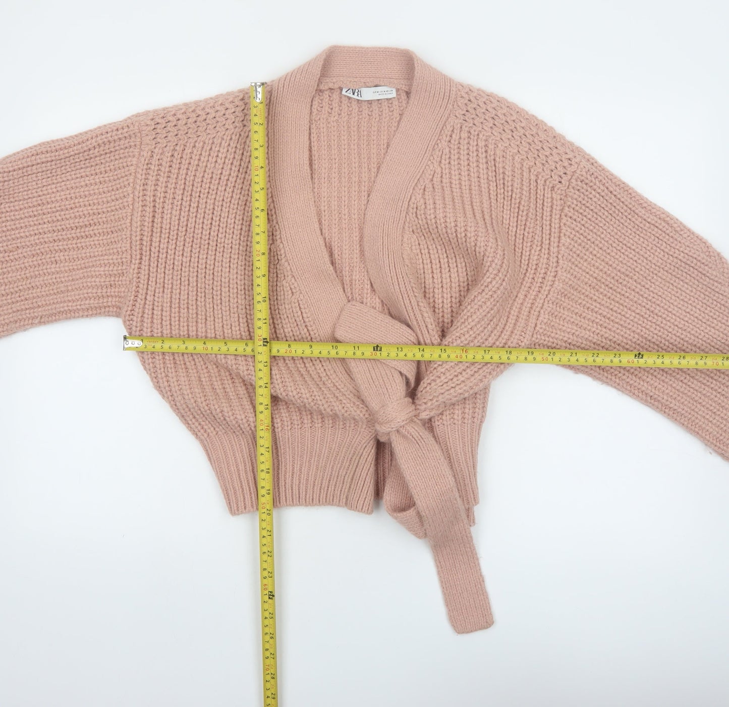 Zara Women Pink Chunky Knit Belted Cardigan Size 12 Acrylic Blend