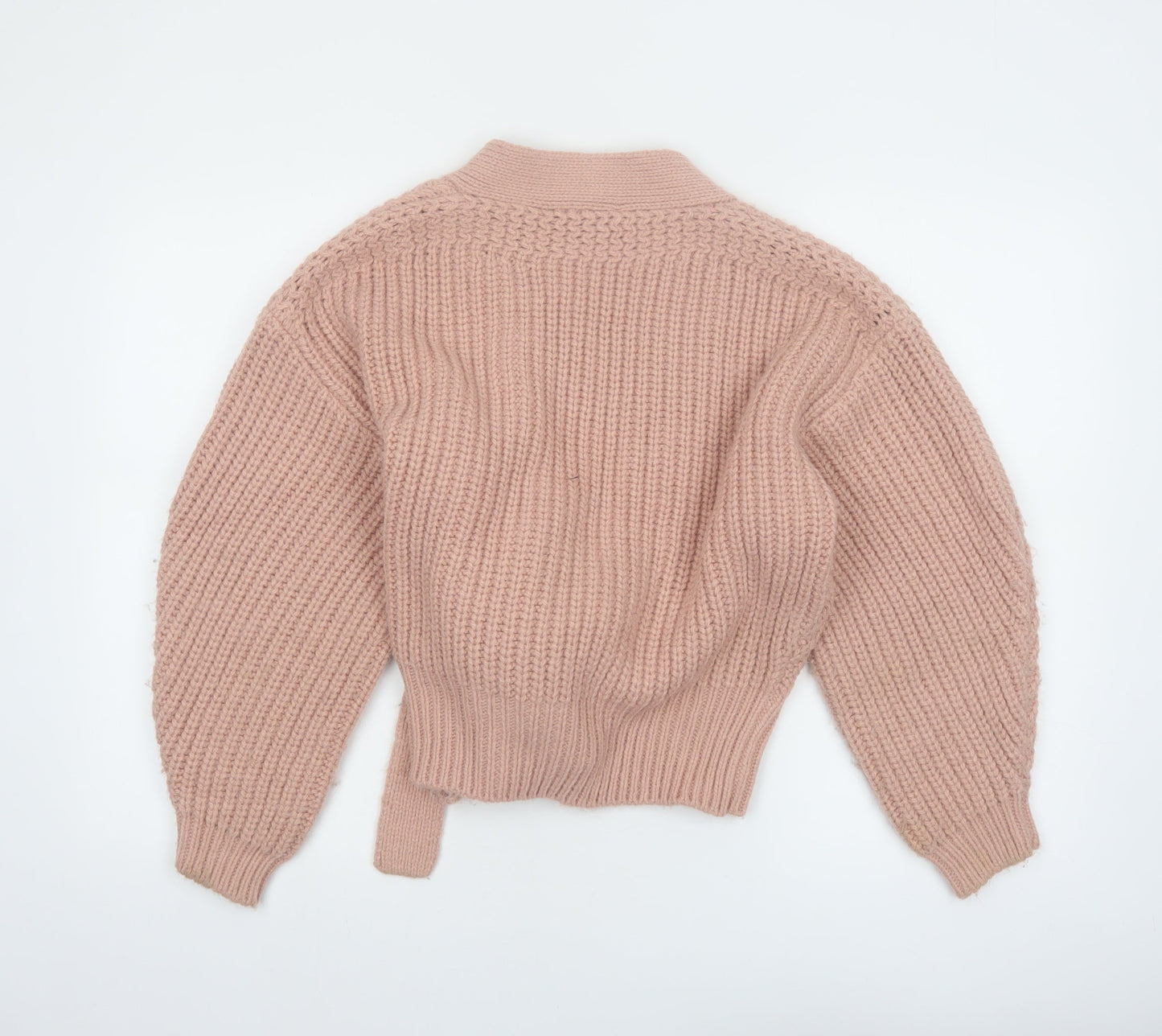 Zara Women Pink Chunky Knit Belted Cardigan Size 12 Acrylic Blend