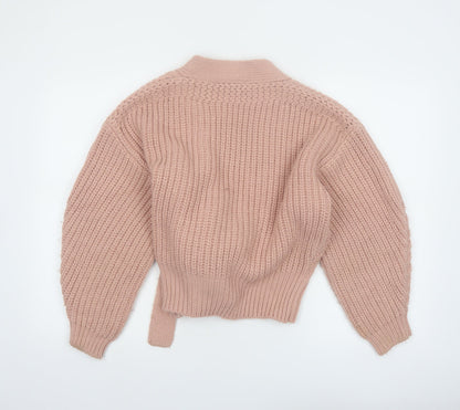 Zara Women Pink Chunky Knit Belted Cardigan Size 12 Acrylic Blend