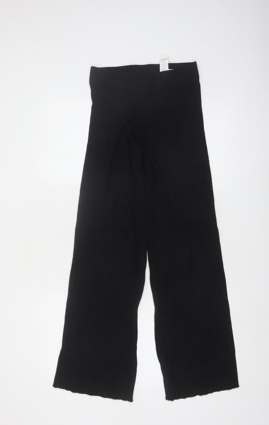 Boohoo Women's Black Petite Wide-Leg High Rise Trousers Size 8