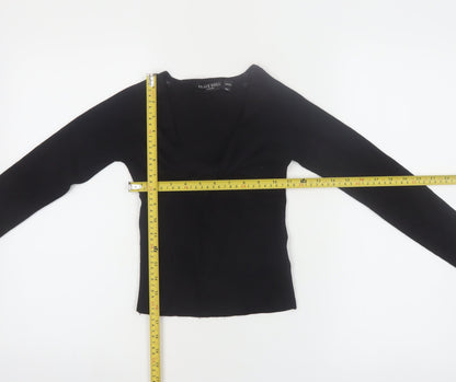 Brave Soul Women Black XS V-Neck Ribbed Knit Pullover Jumper