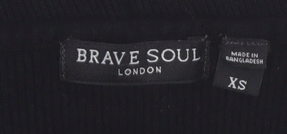 Brave Soul Women Black XS V-Neck Ribbed Knit Pullover Jumper