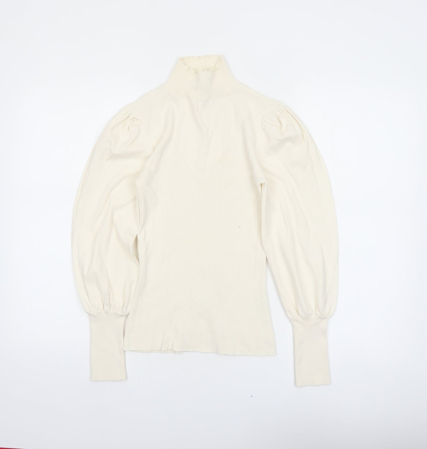 River Island Women’s Ivory Roll Neck Puff Sleeve Jumper Size 12