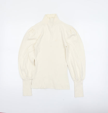 River Island Women’s Ivory Roll Neck Puff Sleeve Jumper Size 12