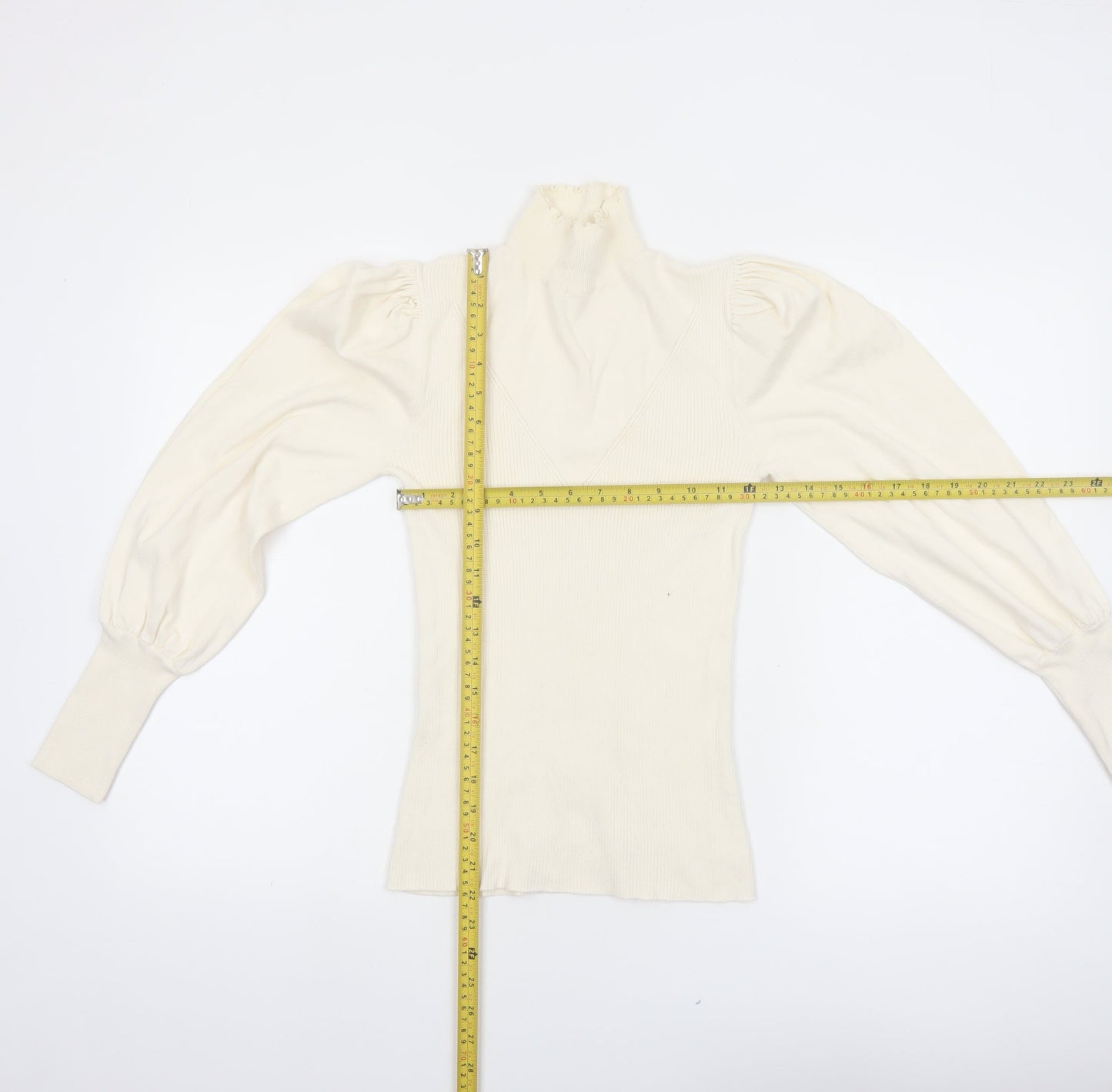 River Island Women’s Ivory Roll Neck Puff Sleeve Jumper Size 12