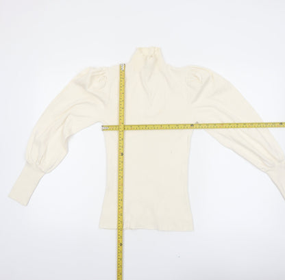 River Island Women’s Ivory Roll Neck Puff Sleeve Jumper Size 12