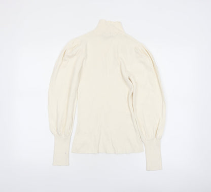 River Island Women’s Ivory Roll Neck Puff Sleeve Jumper Size 12