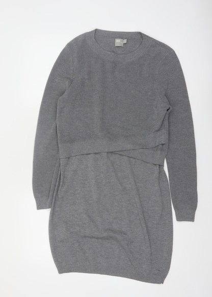 ASOS Women’s Grey Knit Jumper Dress Size 14 Long Sleeve