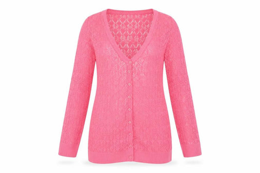 Stradivarius Women’s Pink V-Neck Open Knit Cardigan Size 12