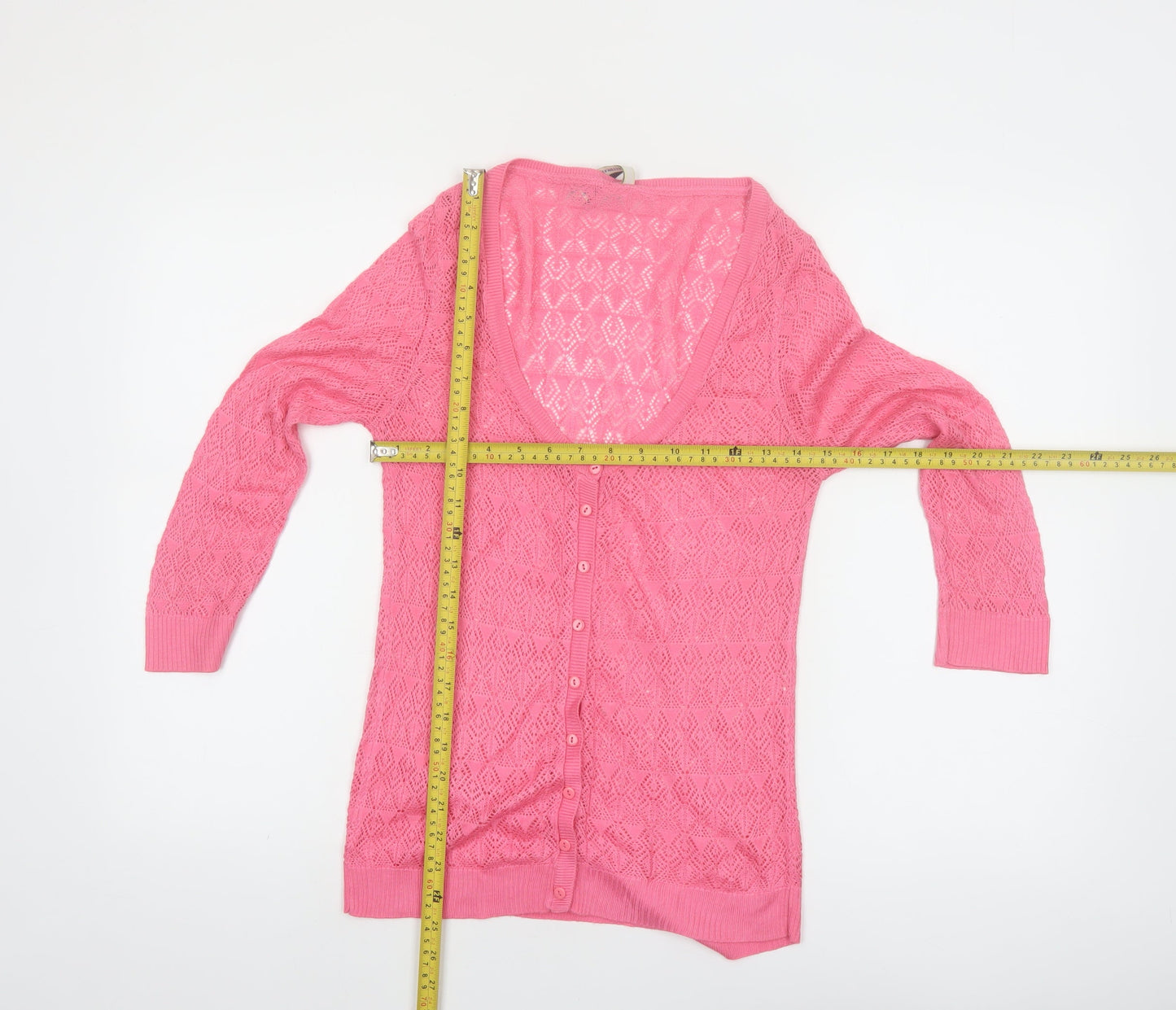 Stradivarius Women’s Pink V-Neck Open Knit Cardigan Size 12