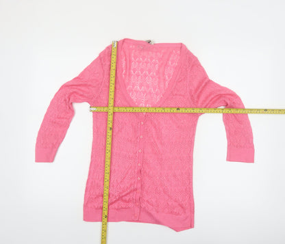 Stradivarius Women’s Pink V-Neck Open Knit Cardigan Size 12