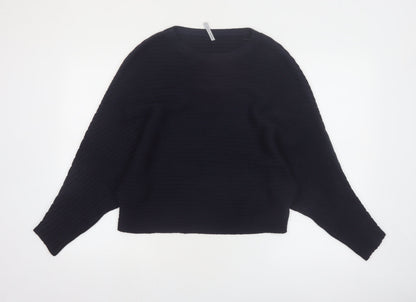 Capsule Women's Black Ribbed Knit Relaxed Pullover Jumper Size 12