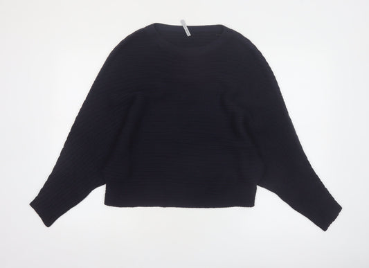 Capsule Women's Black Ribbed Knit Relaxed Pullover Jumper Size 12
