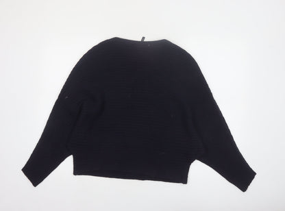 Capsule Women's Black Ribbed Knit Relaxed Pullover Jumper Size 12