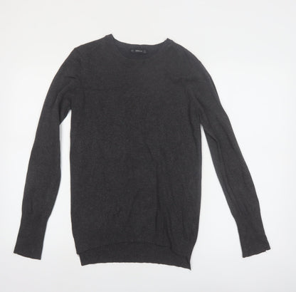 Zara Women Grey Wool Blend Crew Neck Long Sleeve Pullover Jumper Size 14