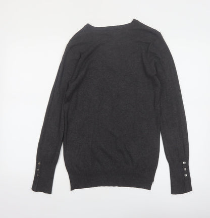 Zara Women Grey Wool Blend Crew Neck Long Sleeve Pullover Jumper Size 14