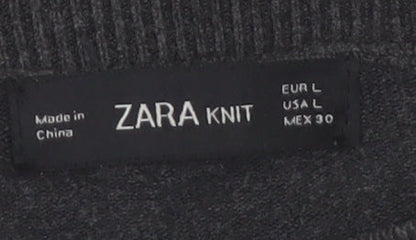 Zara Women Grey Wool Blend Crew Neck Long Sleeve Pullover Jumper Size 14