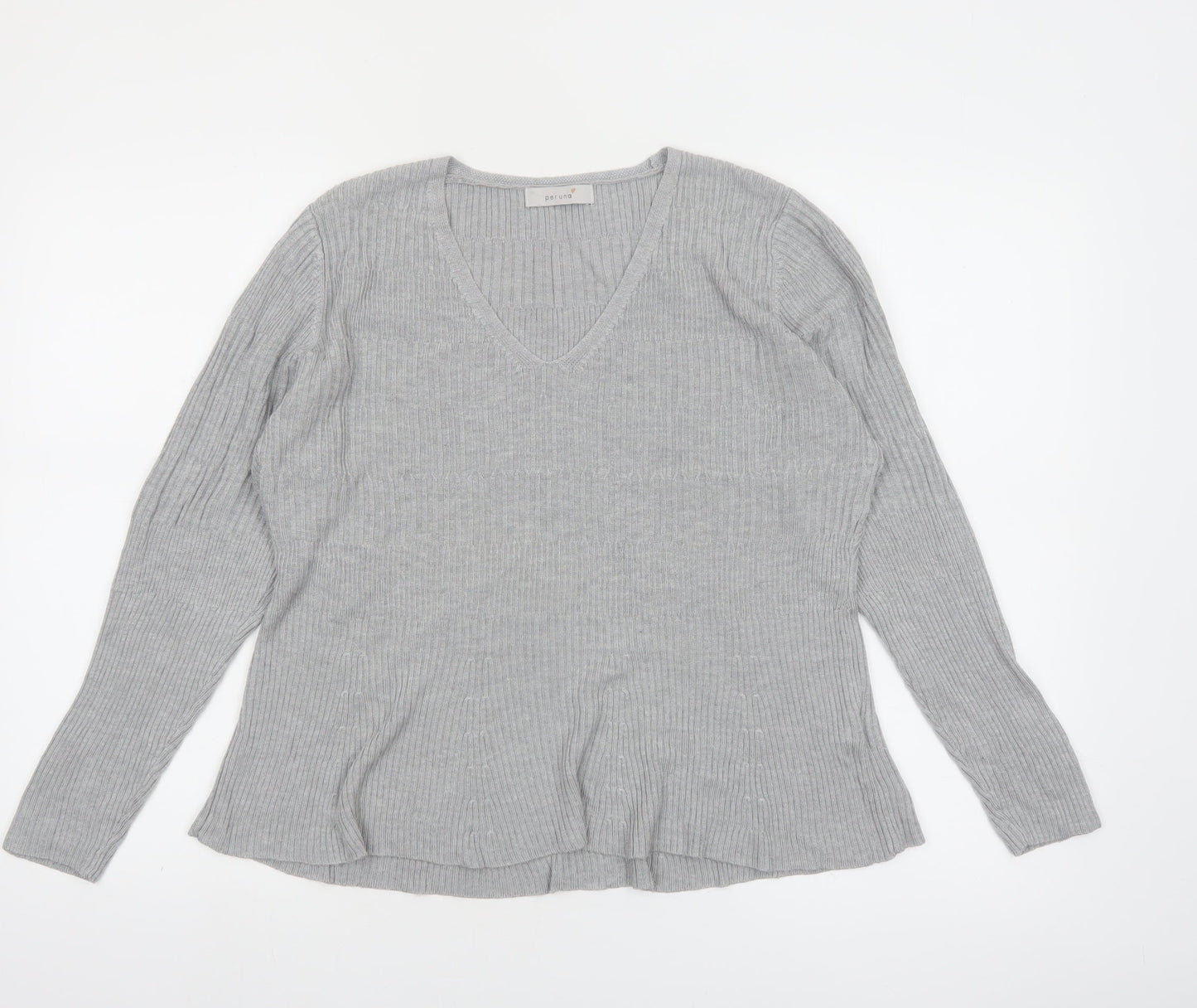 Marks and Spencer Women’s Grey V-Neck Ribbed Knit Jumper Size 16