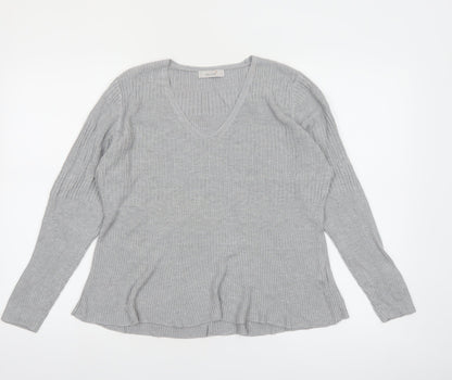 Marks and Spencer Women’s Grey V-Neck Ribbed Knit Jumper Size 16