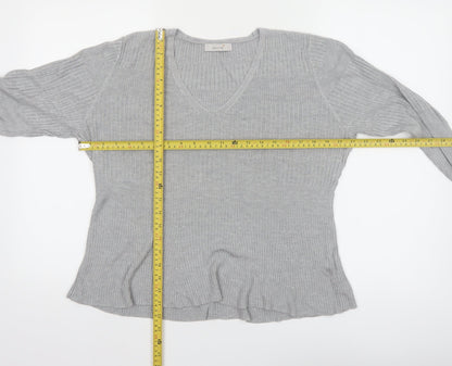 Marks and Spencer Women’s Grey V-Neck Ribbed Knit Jumper Size 16
