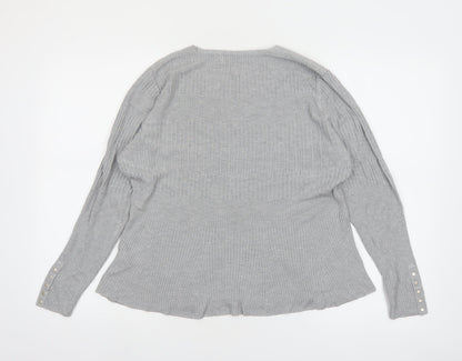Marks and Spencer Women’s Grey V-Neck Ribbed Knit Jumper Size 16