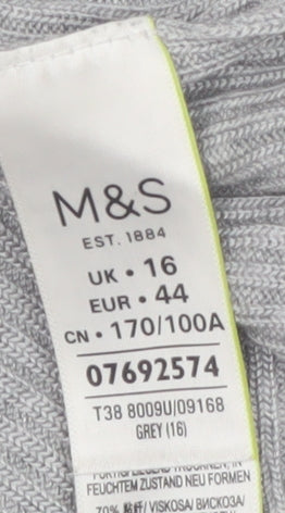 Marks and Spencer Women’s Grey V-Neck Ribbed Knit Jumper Size 16