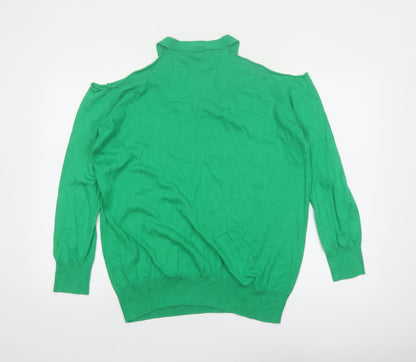 Warehouse Women’s Green V-Neck Cold Shoulder Jumper Size 14