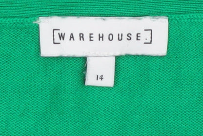 Warehouse Women’s Green V-Neck Cold Shoulder Jumper Size 14