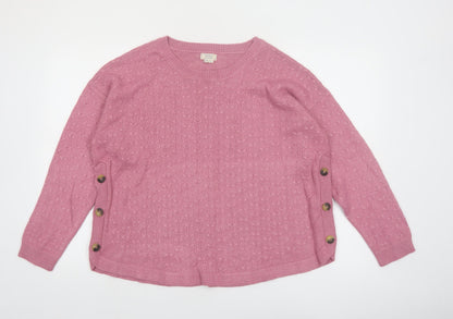 Fat Face Women Pink Long Sleeve Crew Neck Button Jumper UK 18