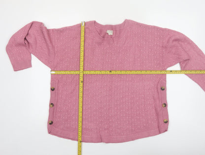 Fat Face Women Pink Long Sleeve Crew Neck Button Jumper UK 18