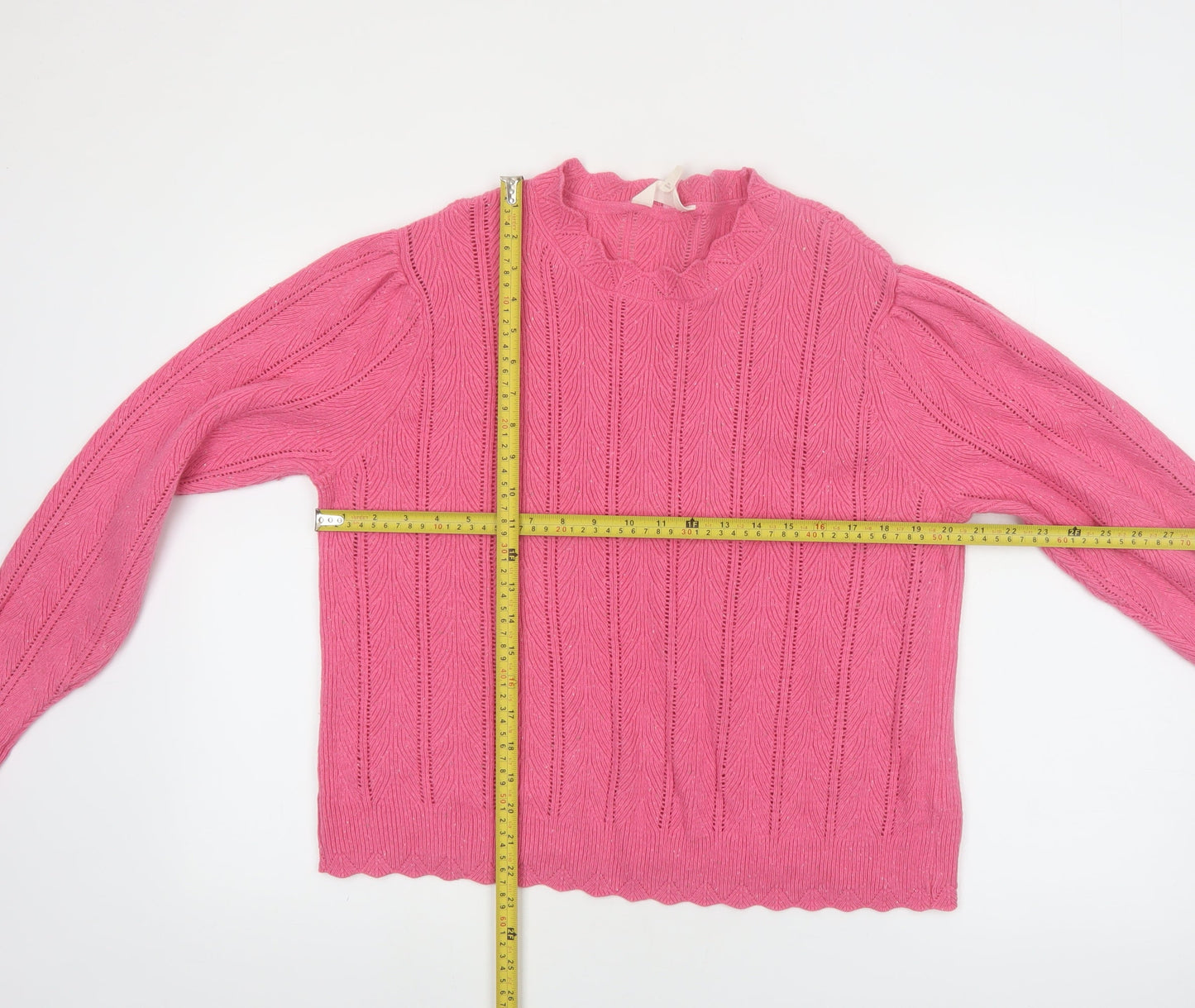 Marks and Spencer Women Pink Size 14 Cable Knit Wool Blend Jumper