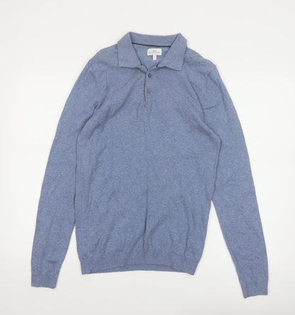Next Men's Blue Collared Henley Jumper Size S Cotton Knit