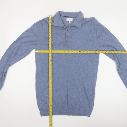 Next Men's Blue Collared Henley Jumper Size S Cotton Knit