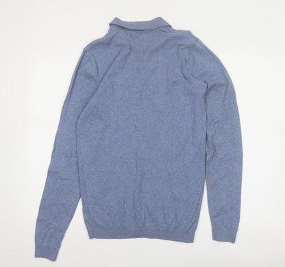 Next Men's Blue Collared Henley Jumper Size S Cotton Knit