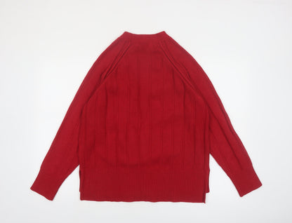 NEXT Womens Red Ribbed Knit Crew Neck Long Sleeve Pullover Jumper Size 14