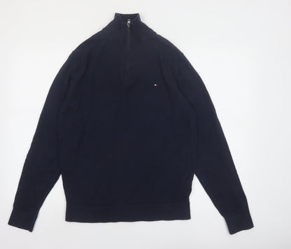 Tommy Hilfiger Mens Blue Cotton Half Zip Jumper Size M