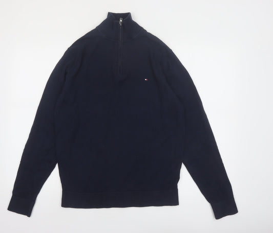 Tommy Hilfiger Mens Blue Cotton Half Zip Jumper Size M