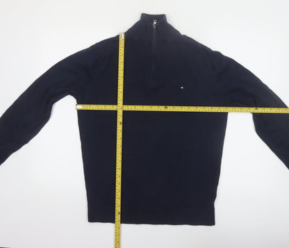 Tommy Hilfiger Mens Blue Cotton Half Zip Jumper Size M
