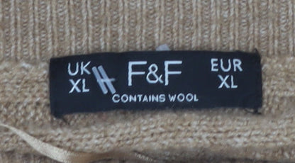 F&F Womens Beige Cable-Knit Roll Neck Jumper XL