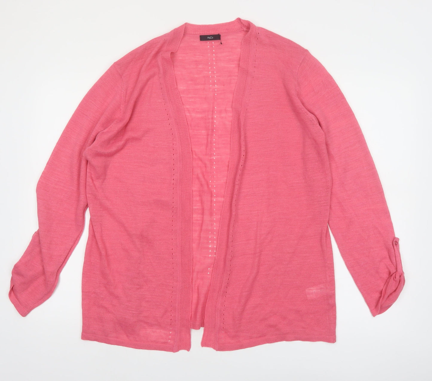 M&Co Women’s Pink Open Knit Linen Blend Cardigan Size 16