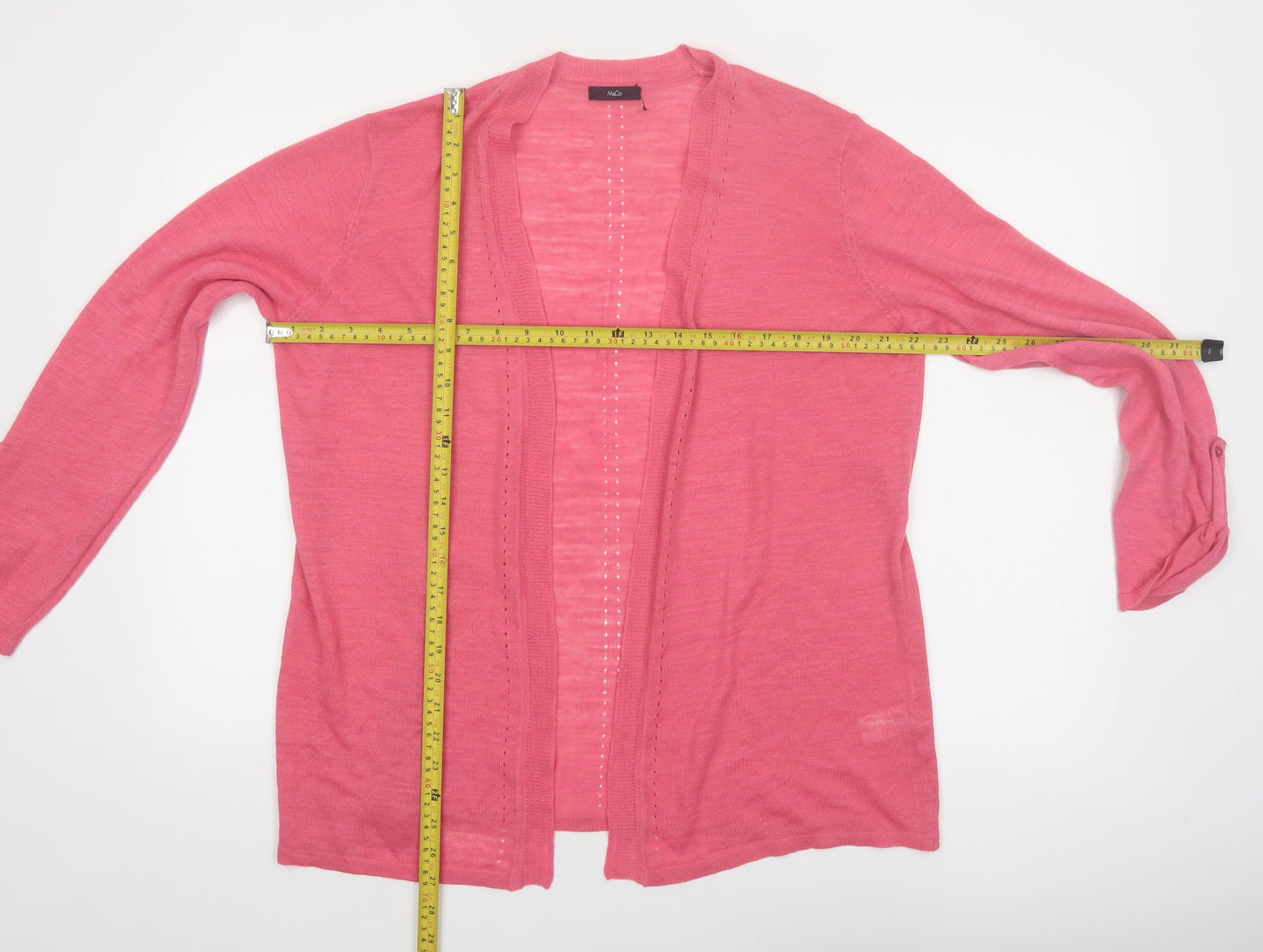 M&Co Women’s Pink Open Knit Linen Blend Cardigan Size 16