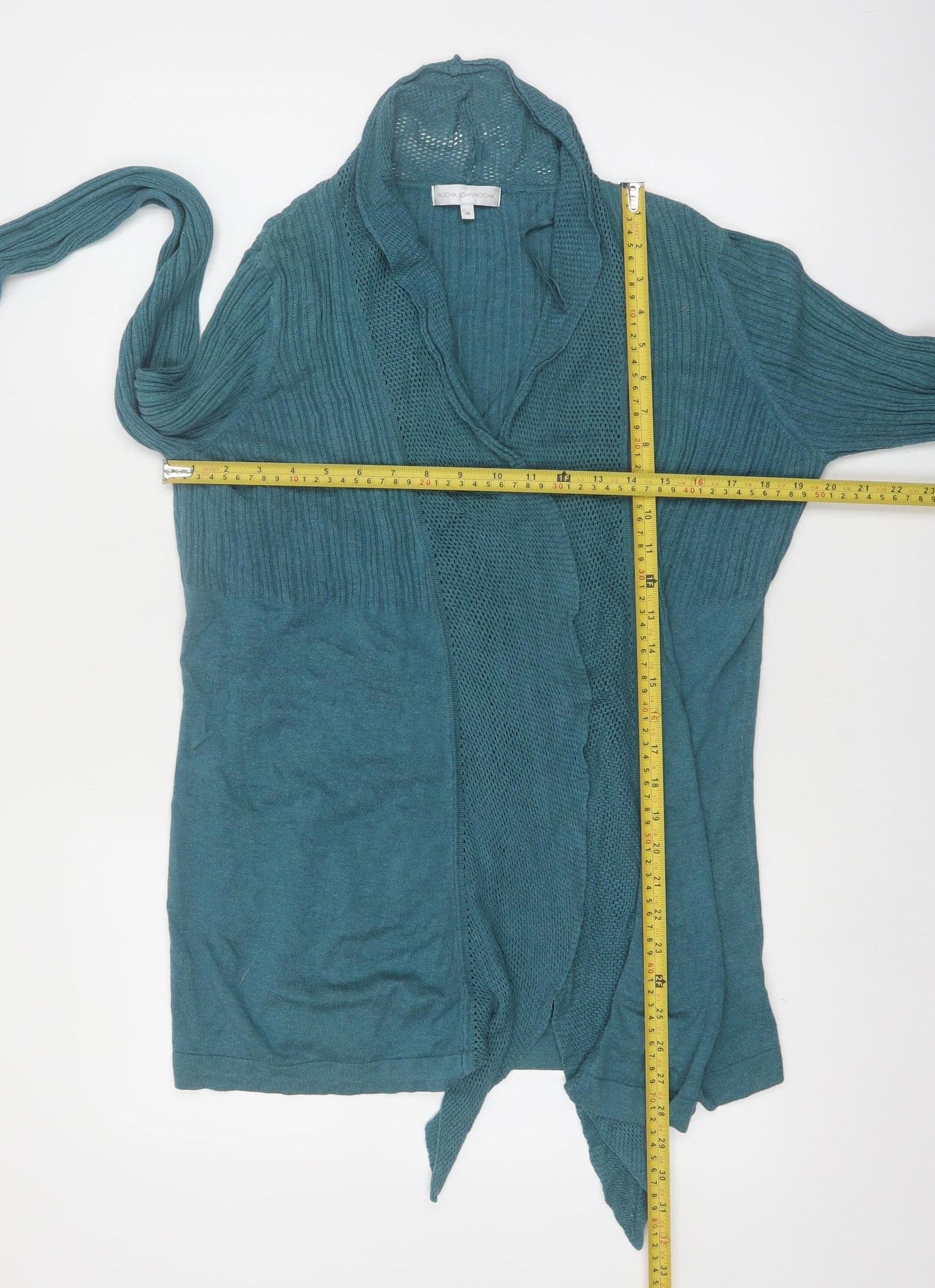 Rocha John Rocha Women Teal Cardigan Size 18 Cotton Blend Knitwear
