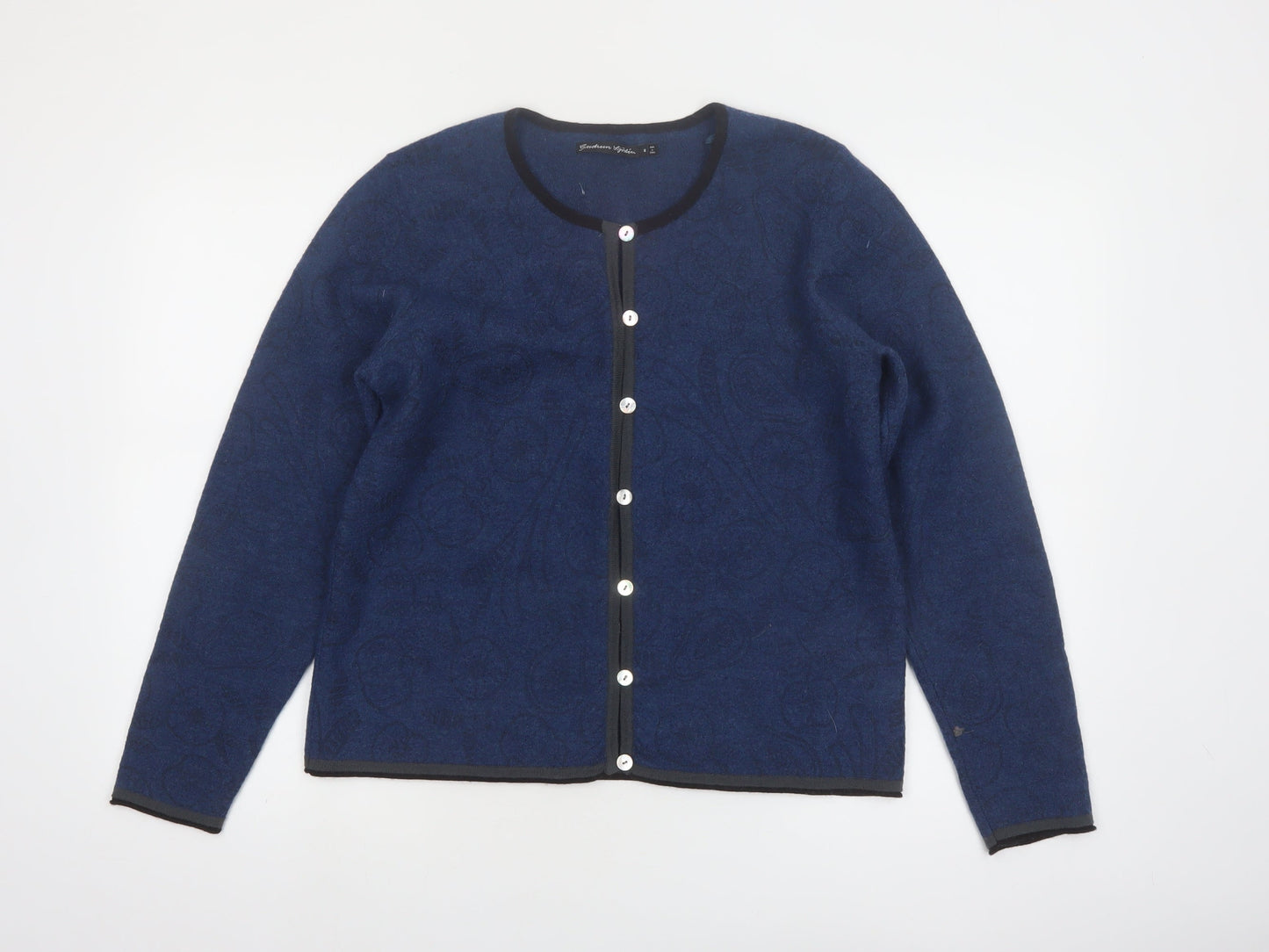 Gudrun Sjödén Women Blue Wool Cardigan M Round Neck Button Knit