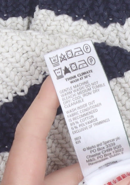 Marks and Spencer Women’s White Navy Striped Mock Neck Cotton Jumper M