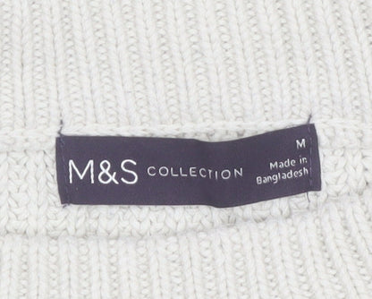 Marks and Spencer Women’s White Navy Striped Mock Neck Cotton Jumper M