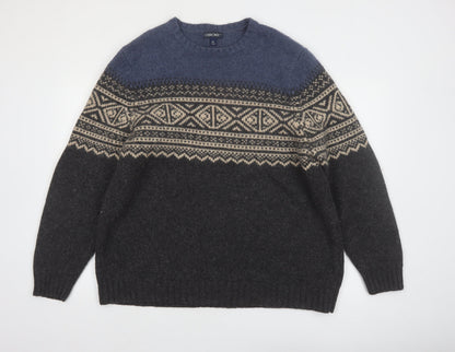 Cherokee Mens Blue Fair Isle Wool Pullover Jumper 2XL