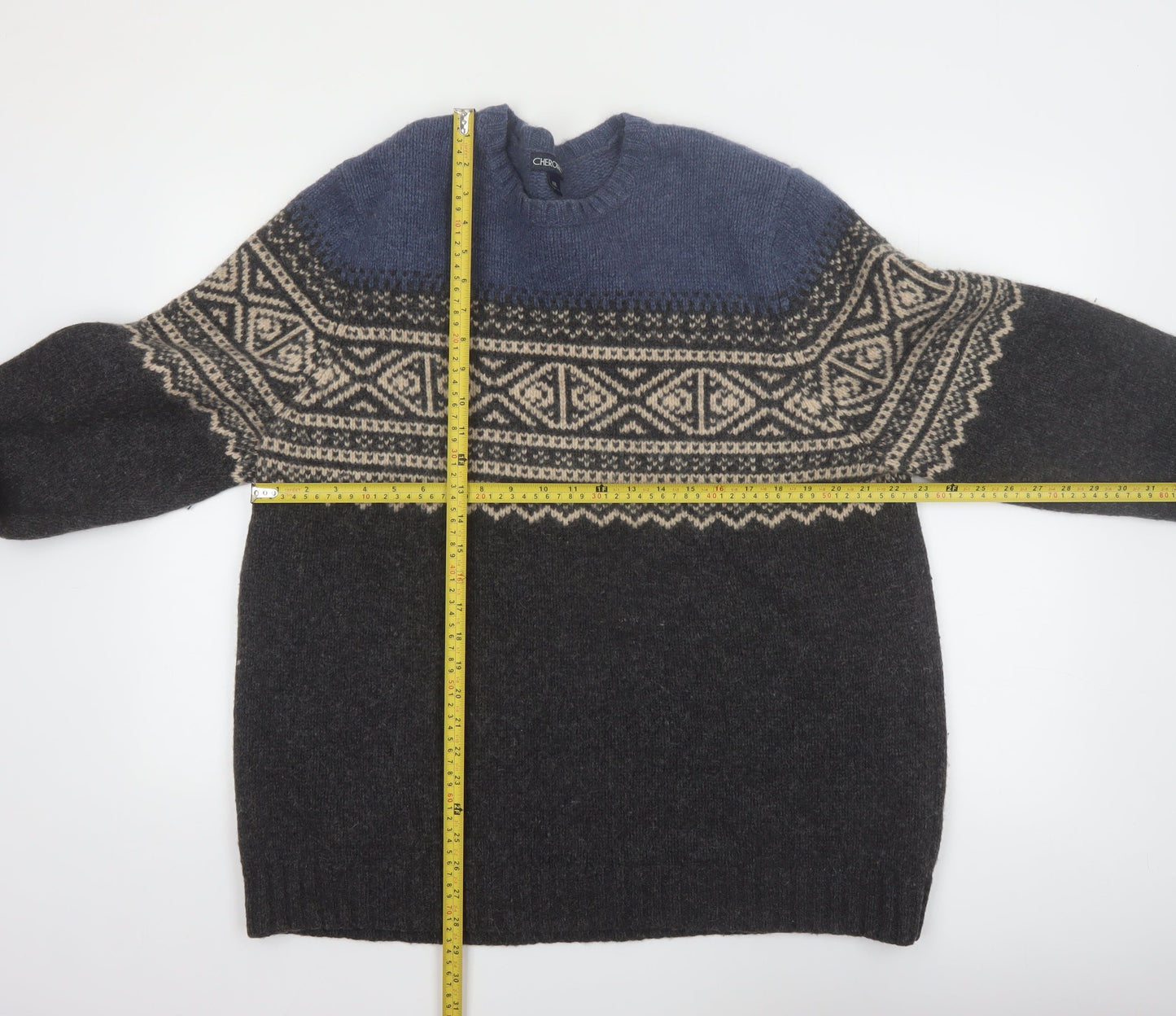 Cherokee Mens Blue Fair Isle Wool Pullover Jumper 2XL