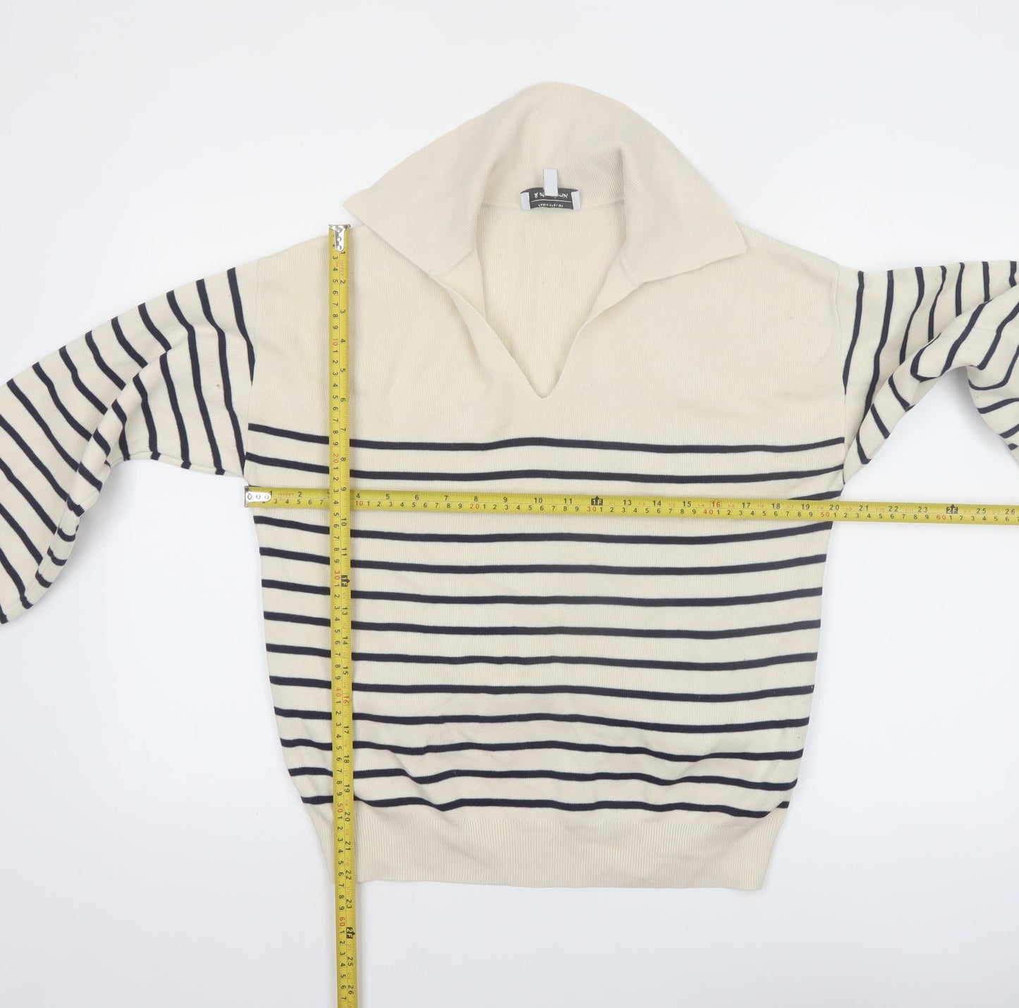 & Other Stories Women Ivory Striped Collared Pullover Jumper Size 12